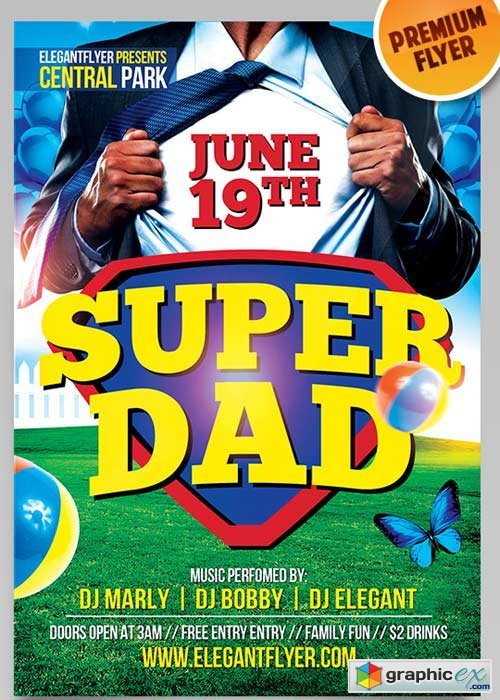 Super Dad Party Flyer PSD Template + Facebook Cover
