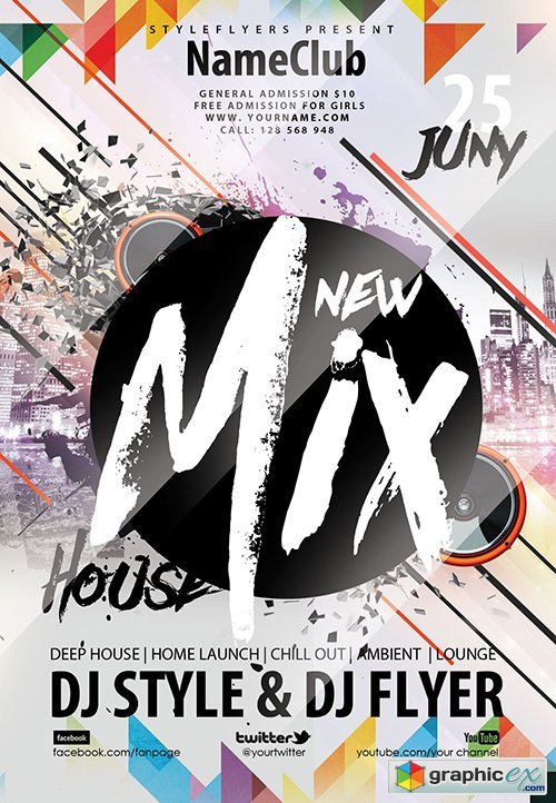 New Mix House Flyer PSD Flyer Template + Facebook Cover