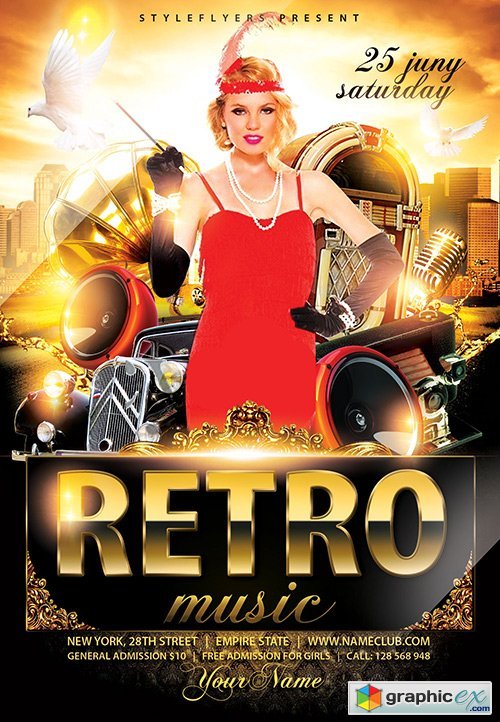 Retro Music Flyer PSD Flyer Template + Facebook Cover