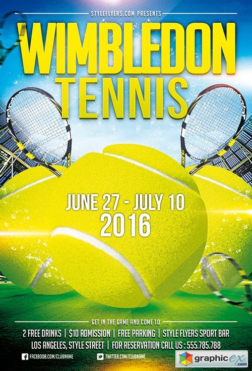 Tennis Wimbledon PSD Flyer Template + Facebook Cover