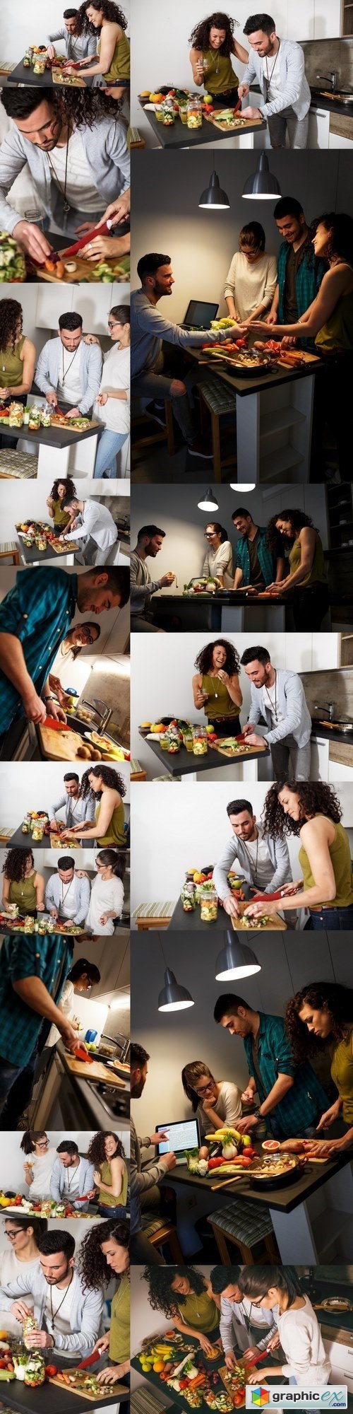 Young couple in kitchen preparing together