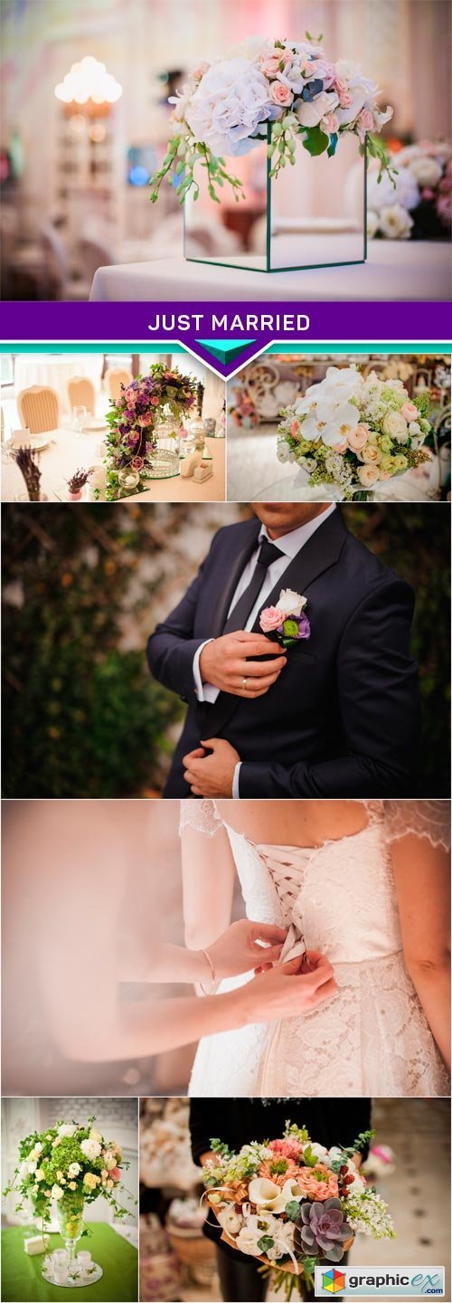 Just married, wedding bouquet of flowers 7x JPEG