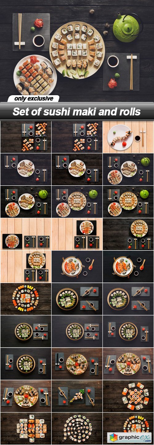 Set of sushi maki and rolls - 30 UHQ JPEG