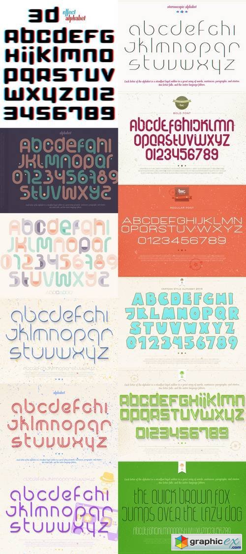 Set of Rounded Style Alphabet Letters and Numbers - Fonts