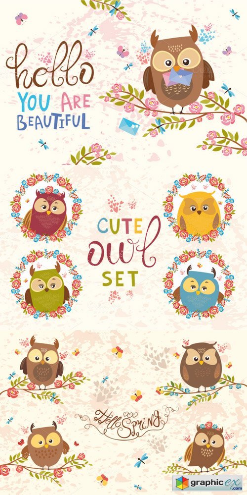 Charming Owls (vector, png, jpg)
