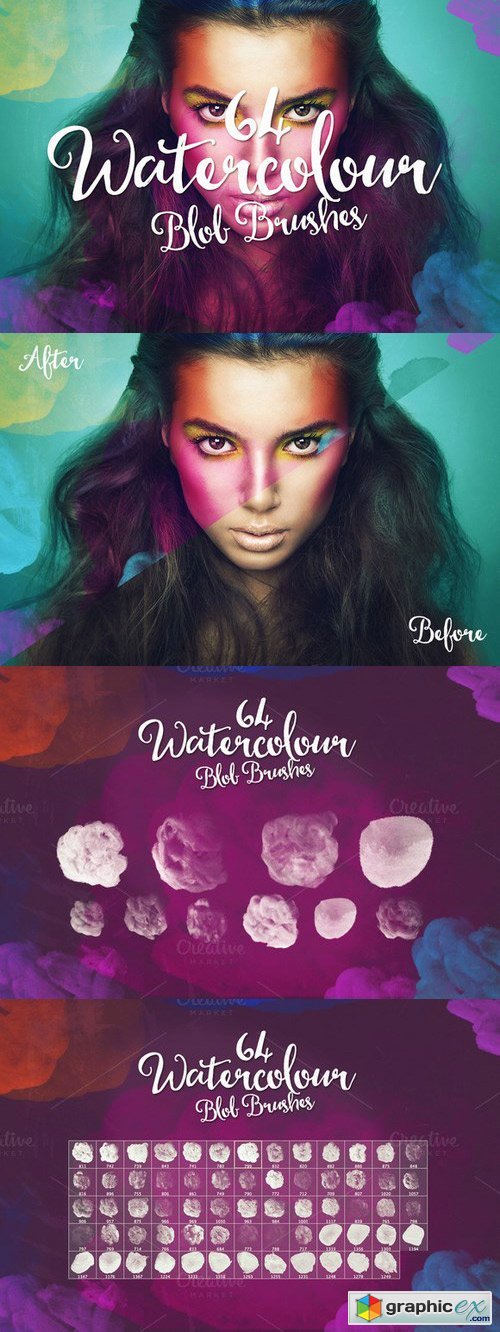 64 Watercolor Blob Brushes by Layerform
