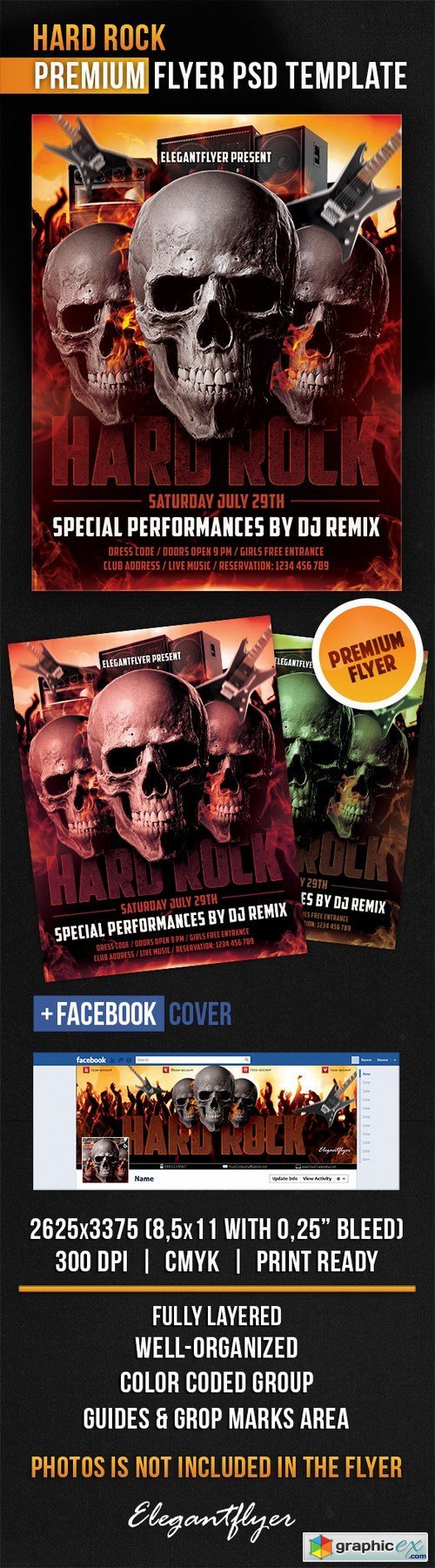 Hard Rock  Flyer PSD Template + Facebook Cover