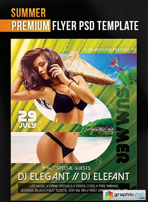 Summer  Flyer PSD Template + Facebook Cover