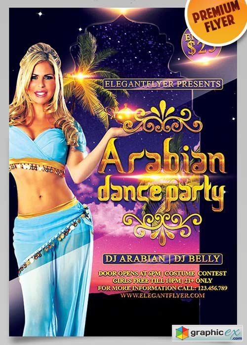 Arabian Dance Party Flyer PSD Template + Facebook Cover