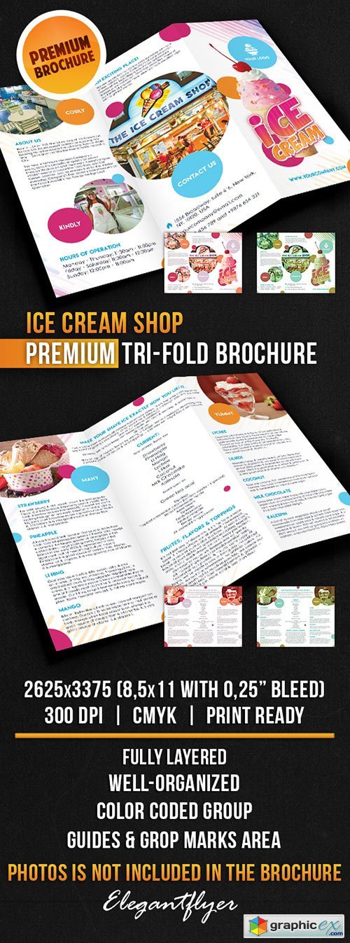 Ice Cream Shop  Tri-Fold Brochure PSD Template