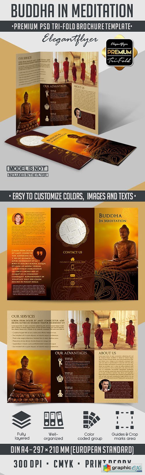 Buddha In Meditation  Tri-Fold PSD Brochure Template