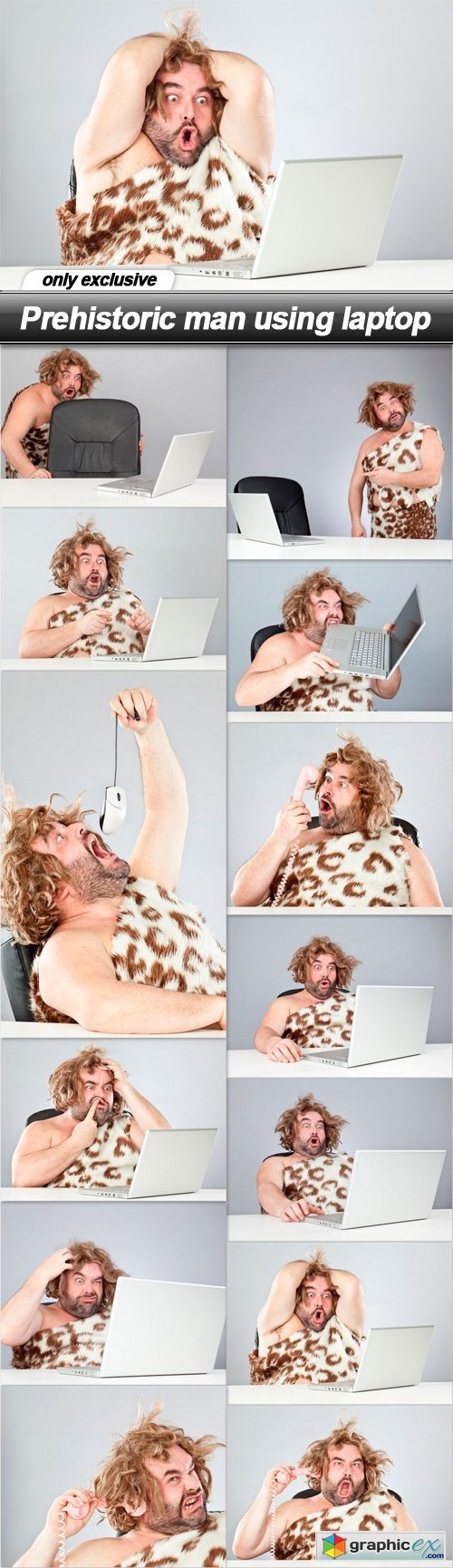 Prehistoric man using laptop - 13 UHQ JPEG