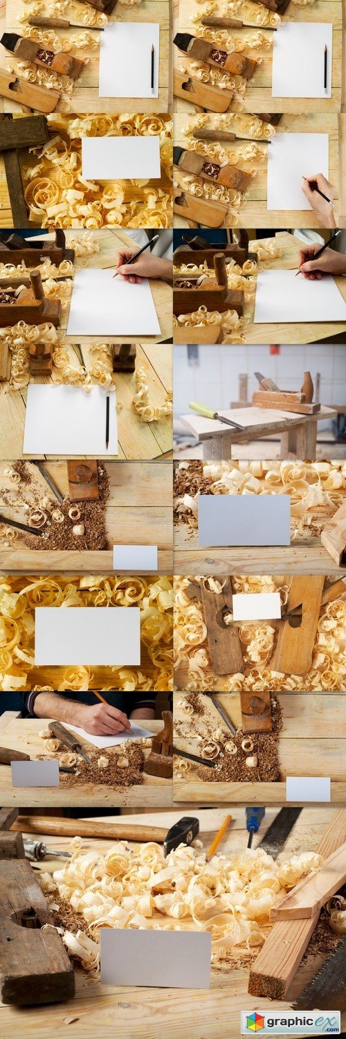 Business card on wooden table for carpenter tools