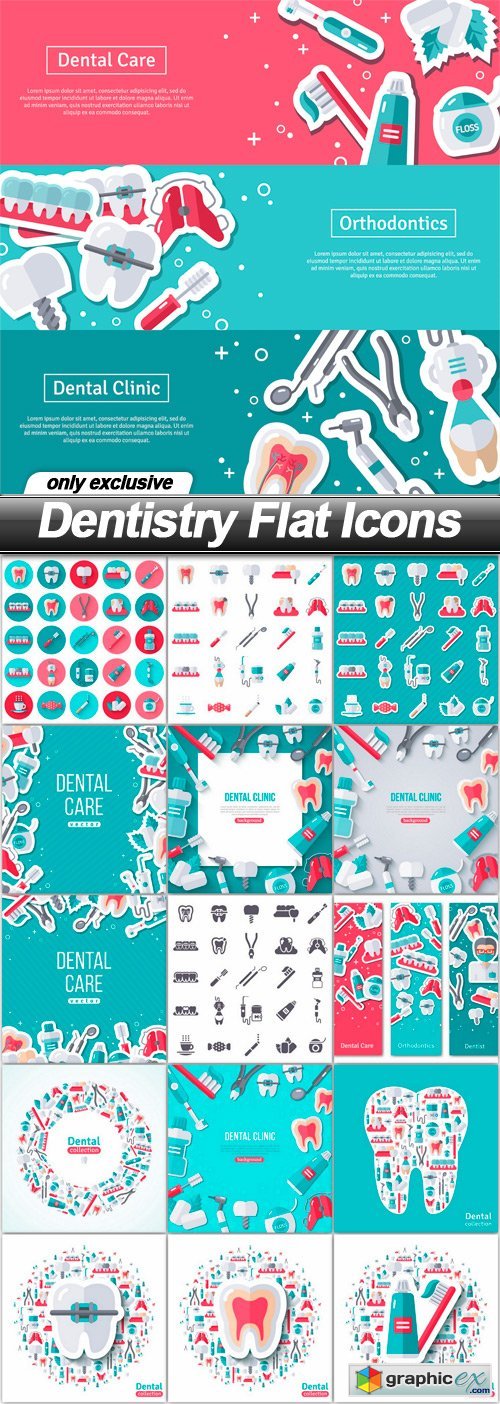 Dentistry Flat Icons - 16 EPS