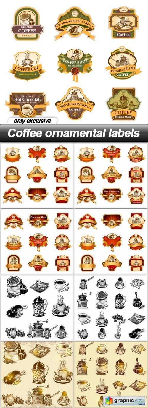 Coffee ornamental labels - 9 EPS