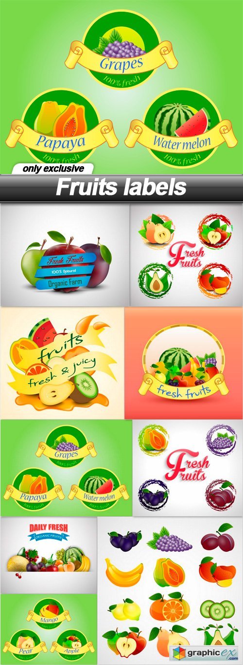 Fruits labels - 9 EPS