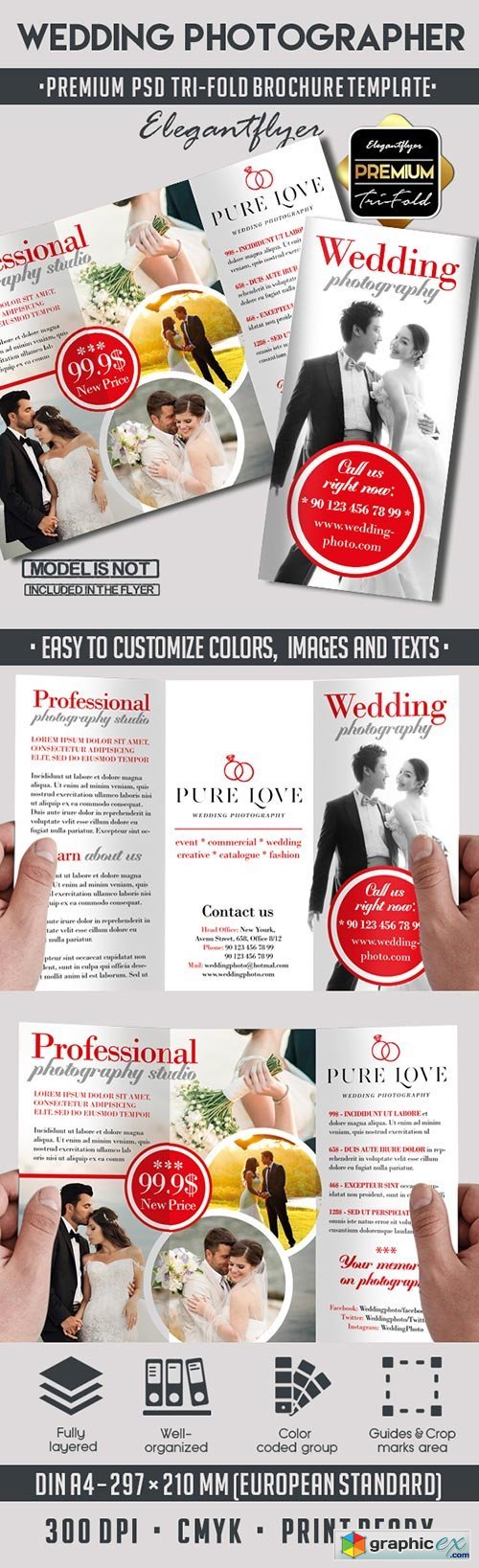 Wedding Photography  Premium Tri-Fold PSD Brochure Template
