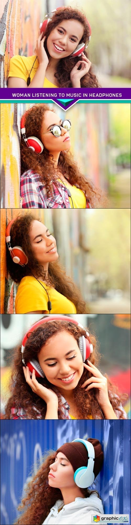 Woman listening to music in headphones 5x JPEG