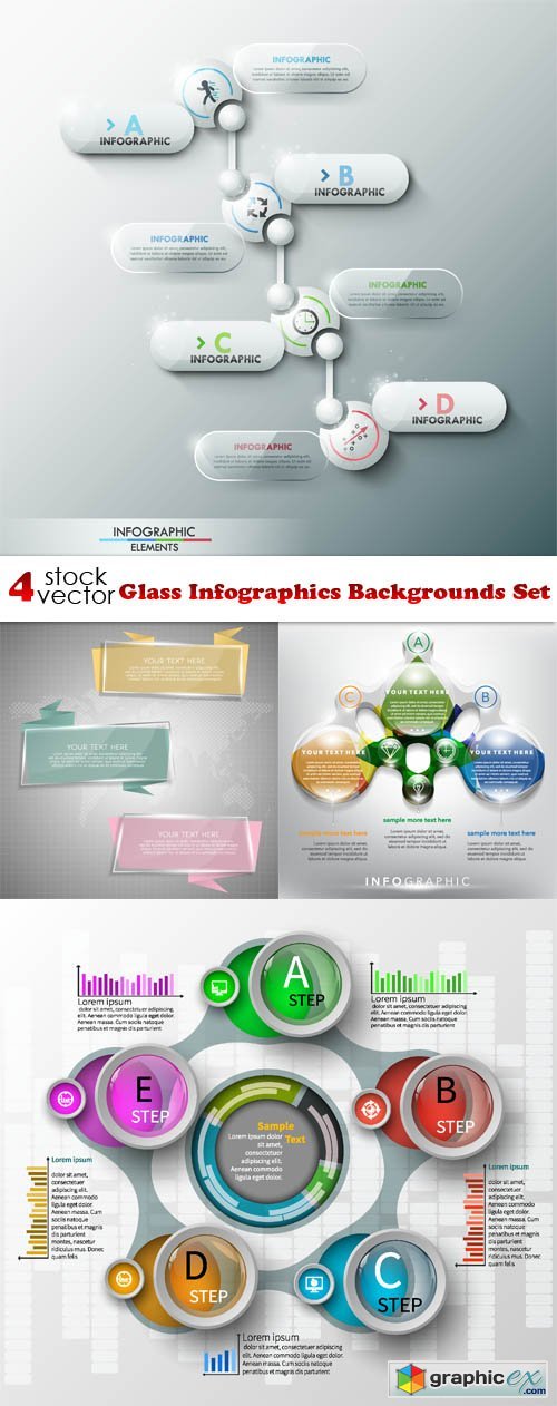 Glass Infographics Backgrounds Set
