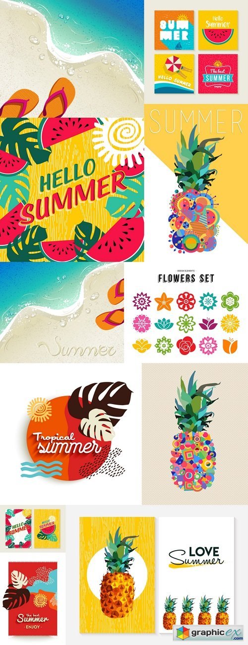 Big collection of summer typographical elements for design
