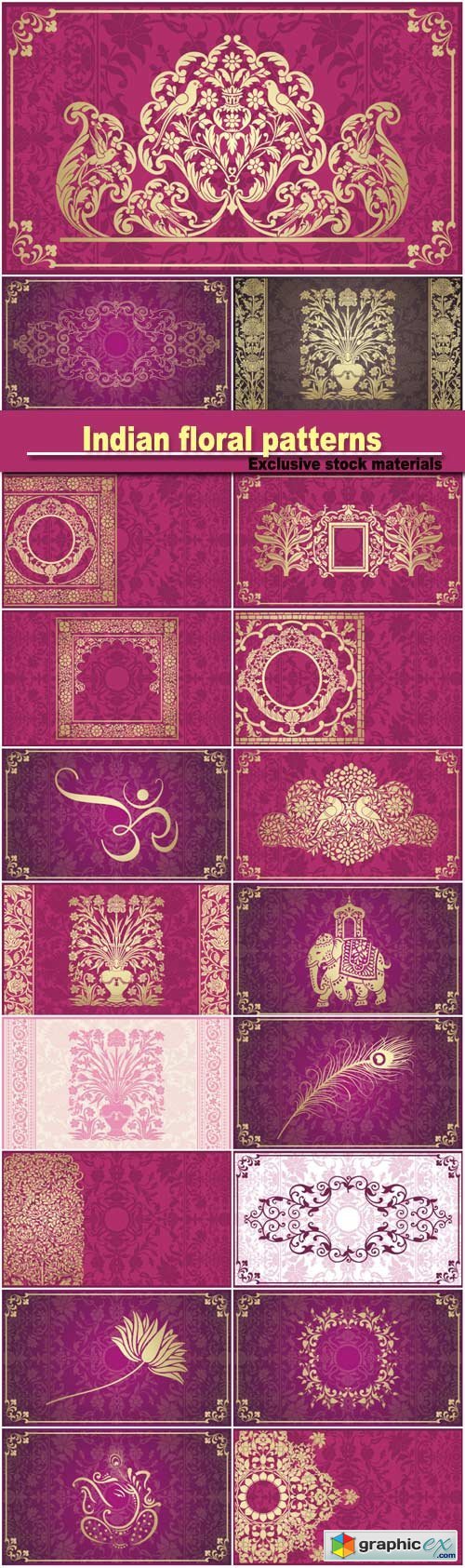Indian floral patterns, vector backgrounds