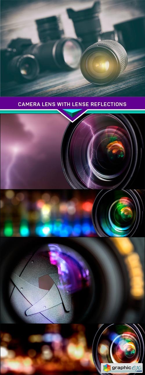 Camera lens with lense reflections 5x JPEG