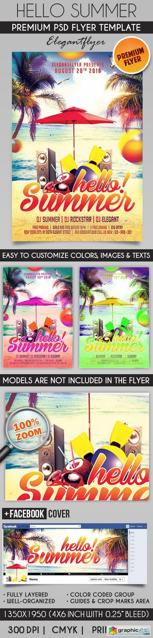 Hello Summer  Flyer PSD Template + Facebook Cover