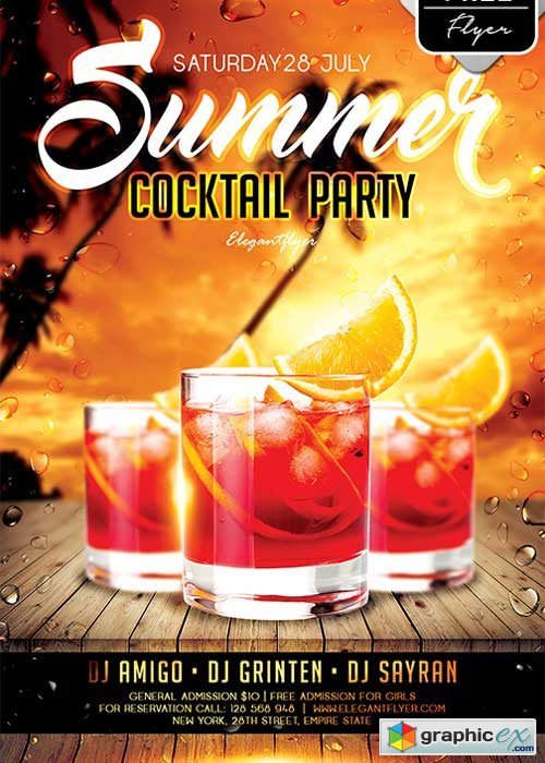 Summer Cocktail Party V9 Flyer PSD Template + Facebook Cover
