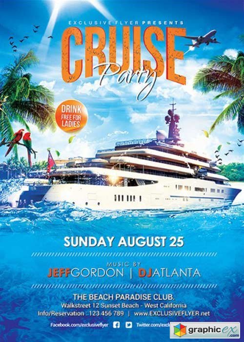 Cruise Party V5 Premium Flyer Template + Facebook Cover
