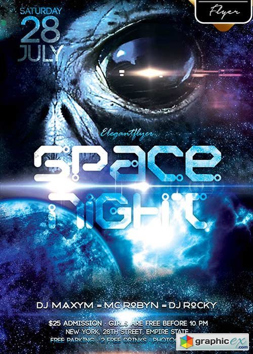 Space Night V1 Flyer PSD Template + Facebook Cover