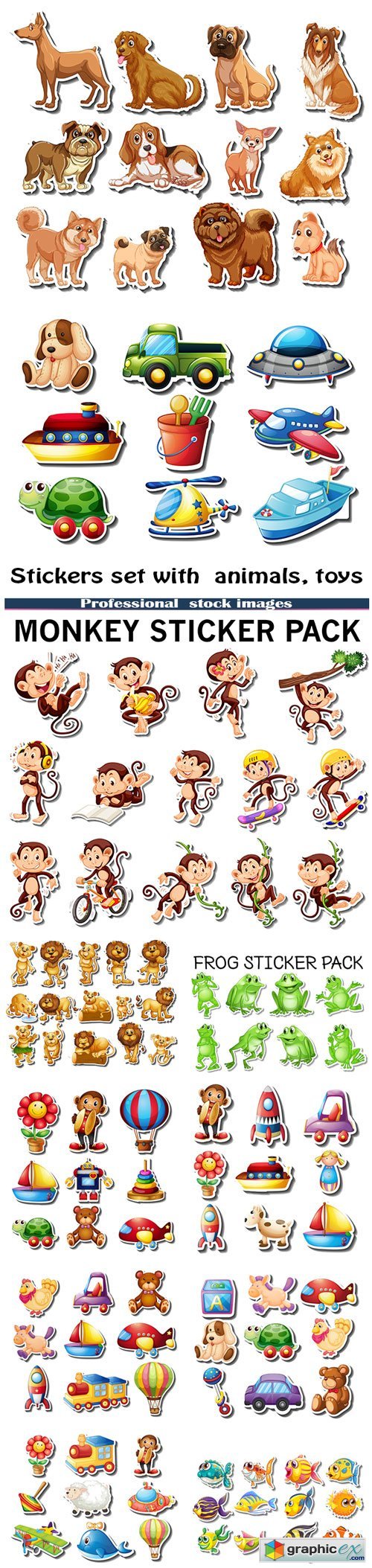 Stickers set with animals, toys