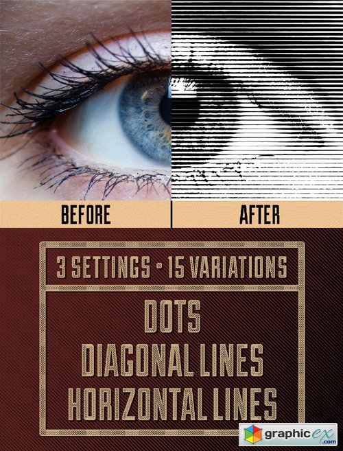 Photoshop Actions, Halftone Automator (Dots, Diagonal & Horizontal Lines)
