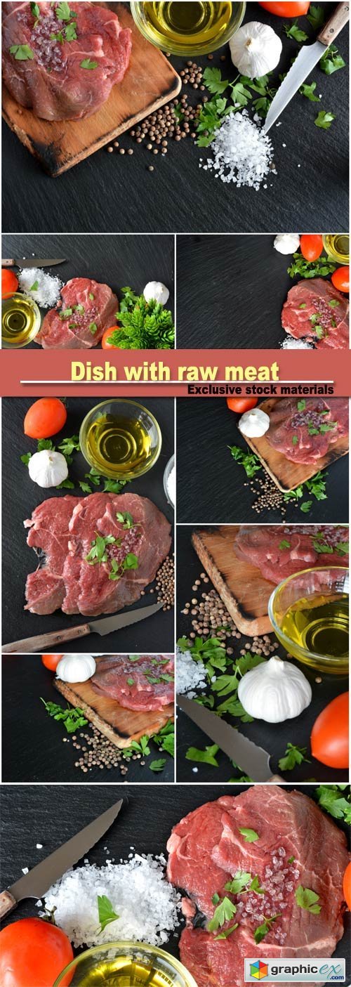 Dish with raw meat