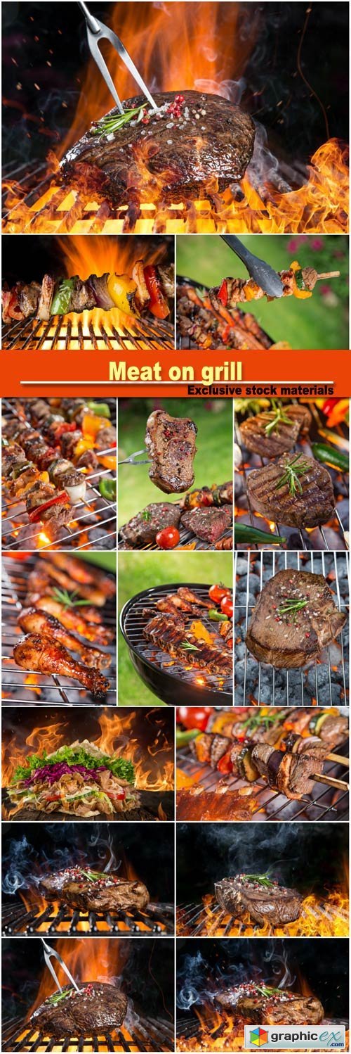 Meat on grill, barbeque