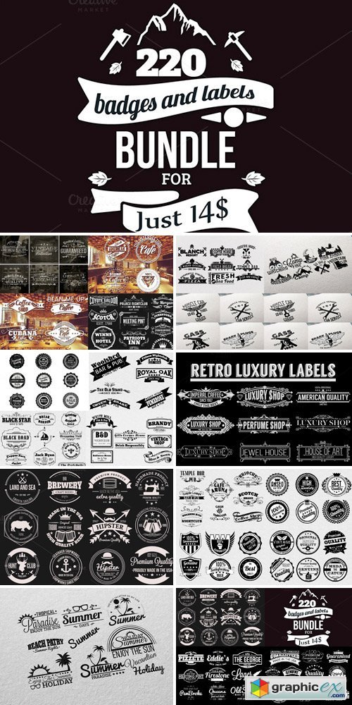 220 Retro Badges and Labels Bundle