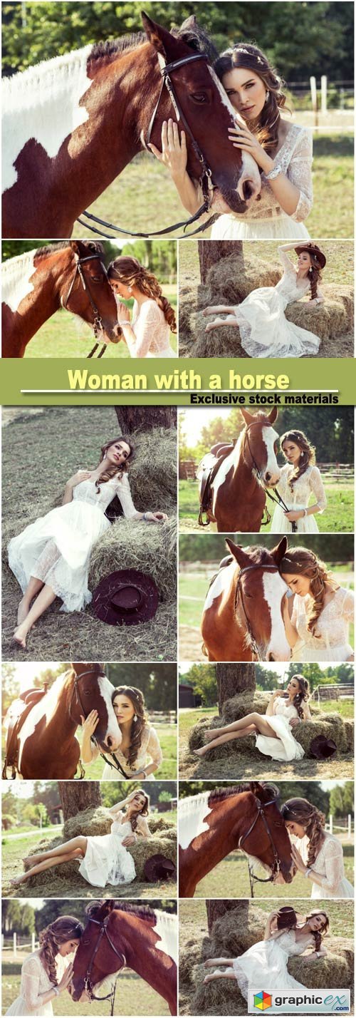 Beautiful glamour woman with a horse