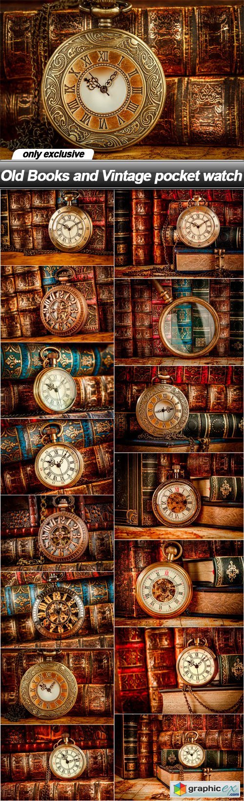 Old Books and Vintage pocket watch - 15 UHQ JPEG