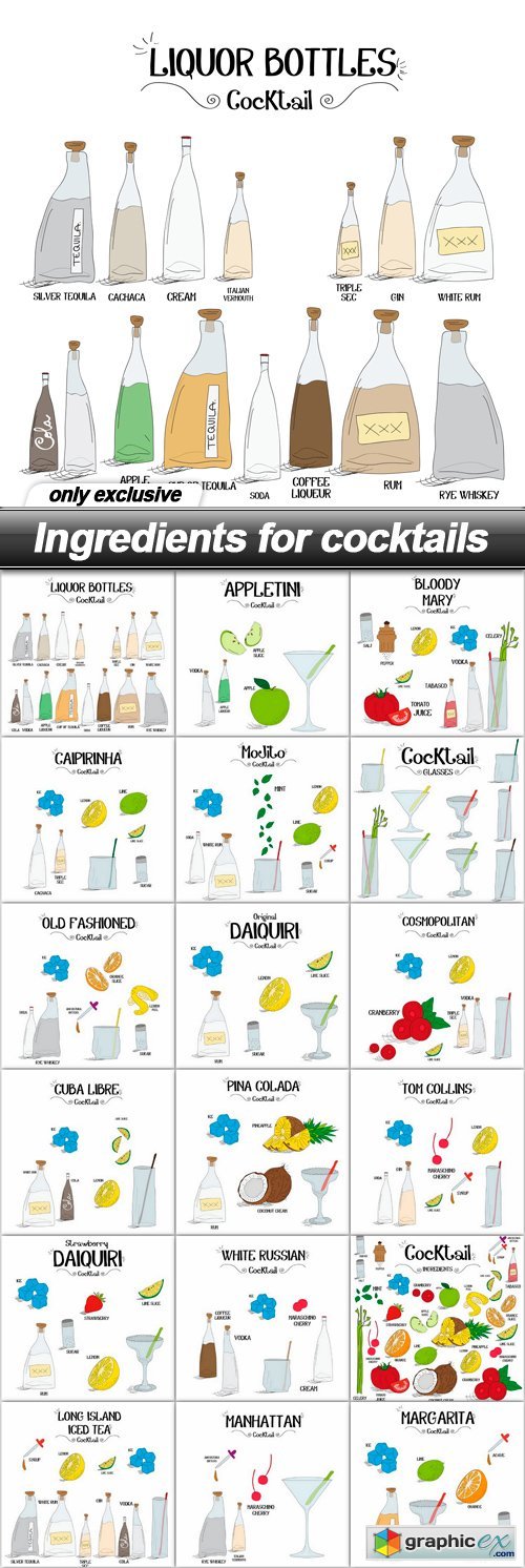 Ingredients for cocktails - 18 EPS