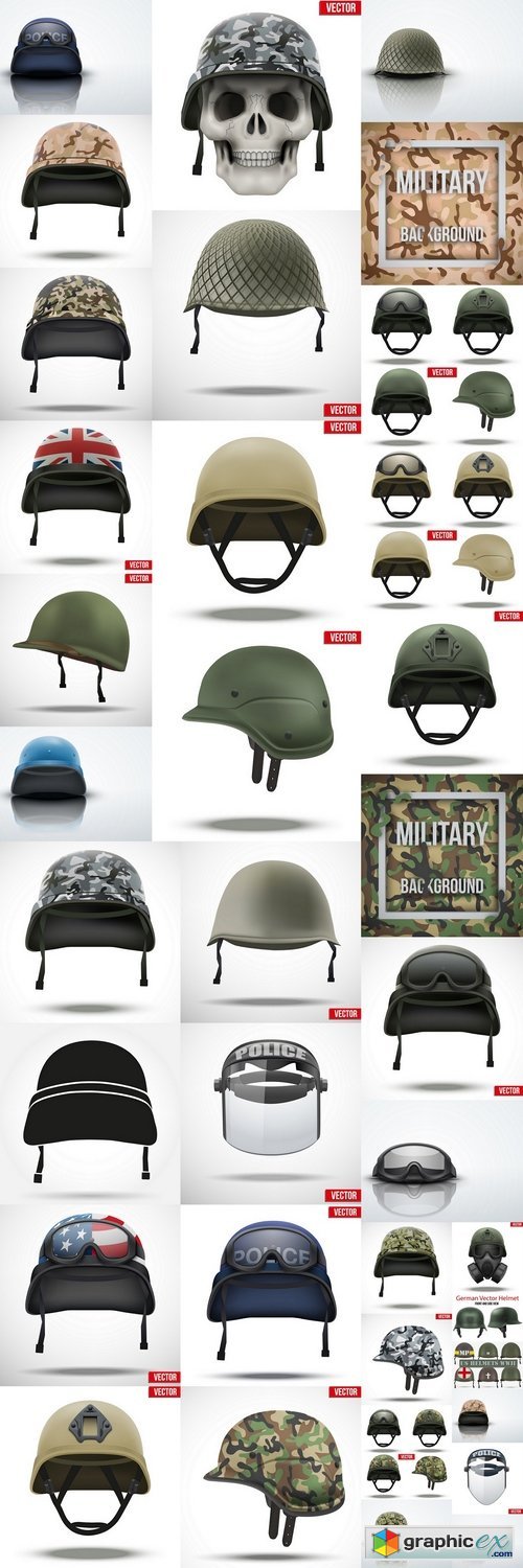 Set of Military tactical helmets camouflage color