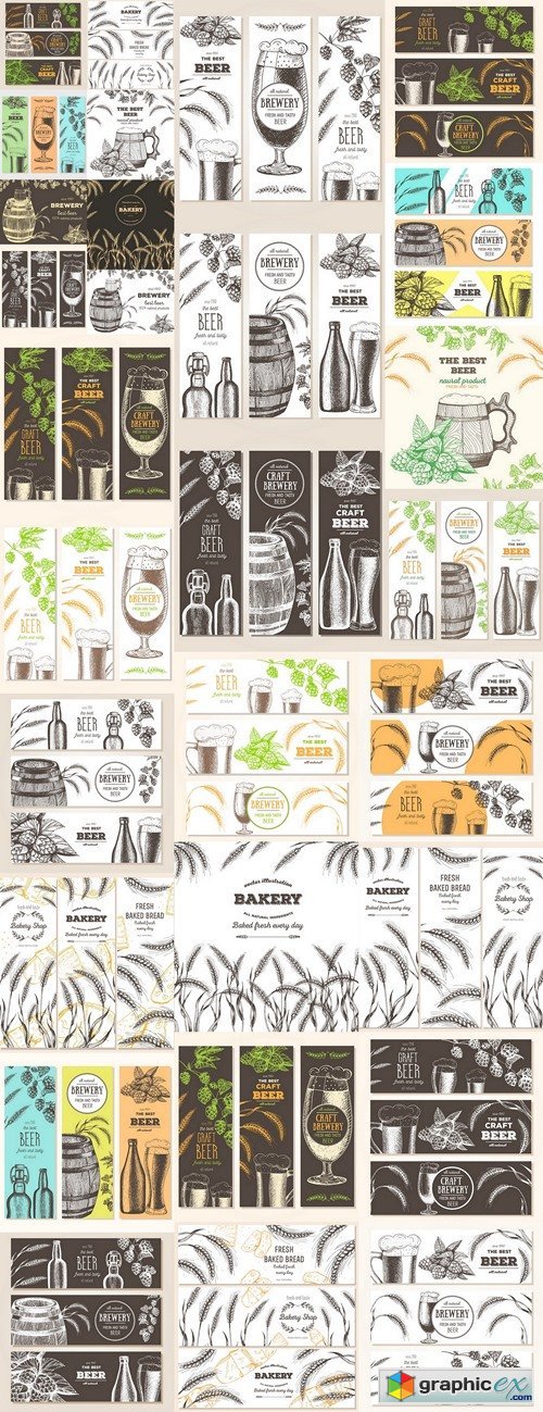 Hand drawn beer vertical banners