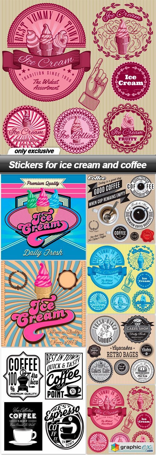 Stickers for ice cream and coffee - 7 EPS
