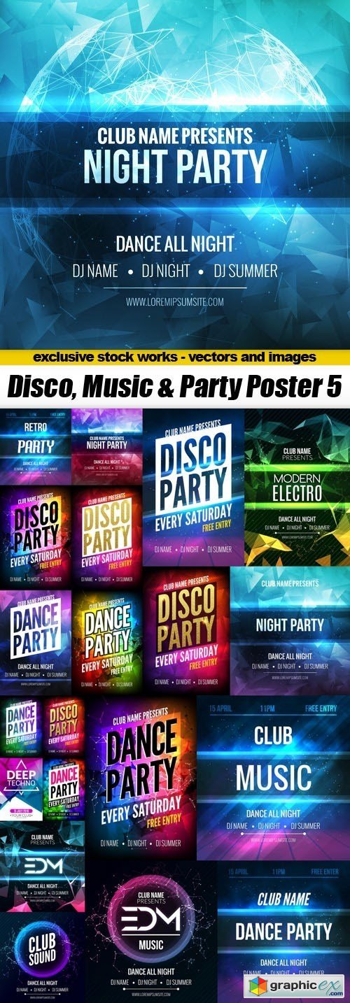 Disco, Music & Party Poster 5 - 21xEPS
