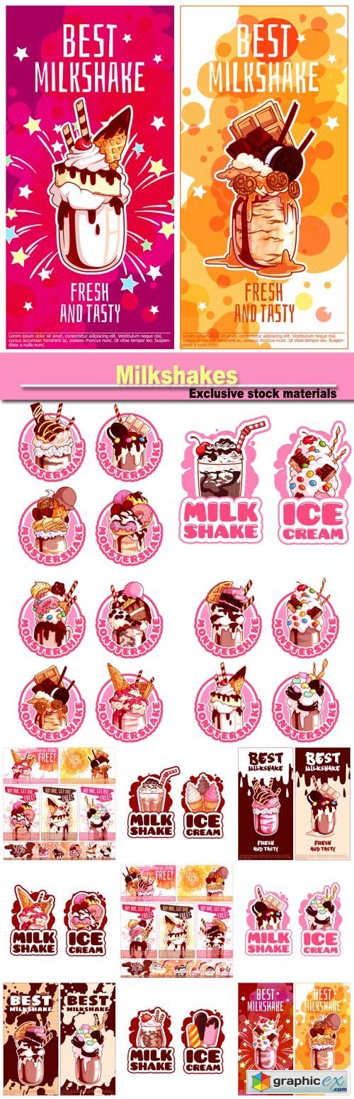 Milkshakes, vector labels