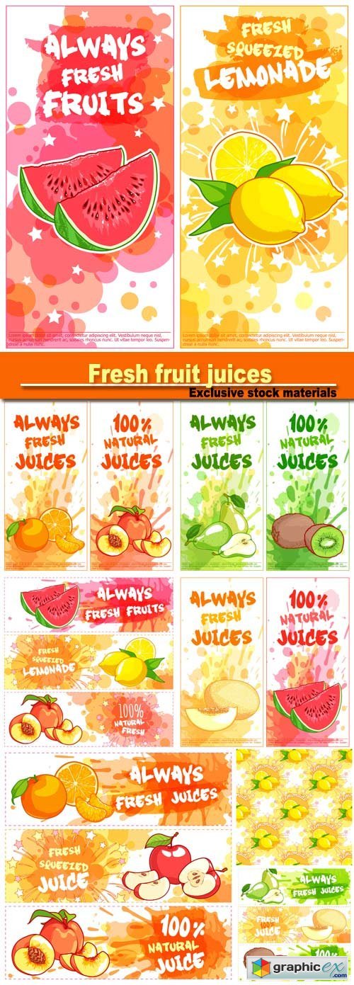 Fresh fruit juices, labels and banners