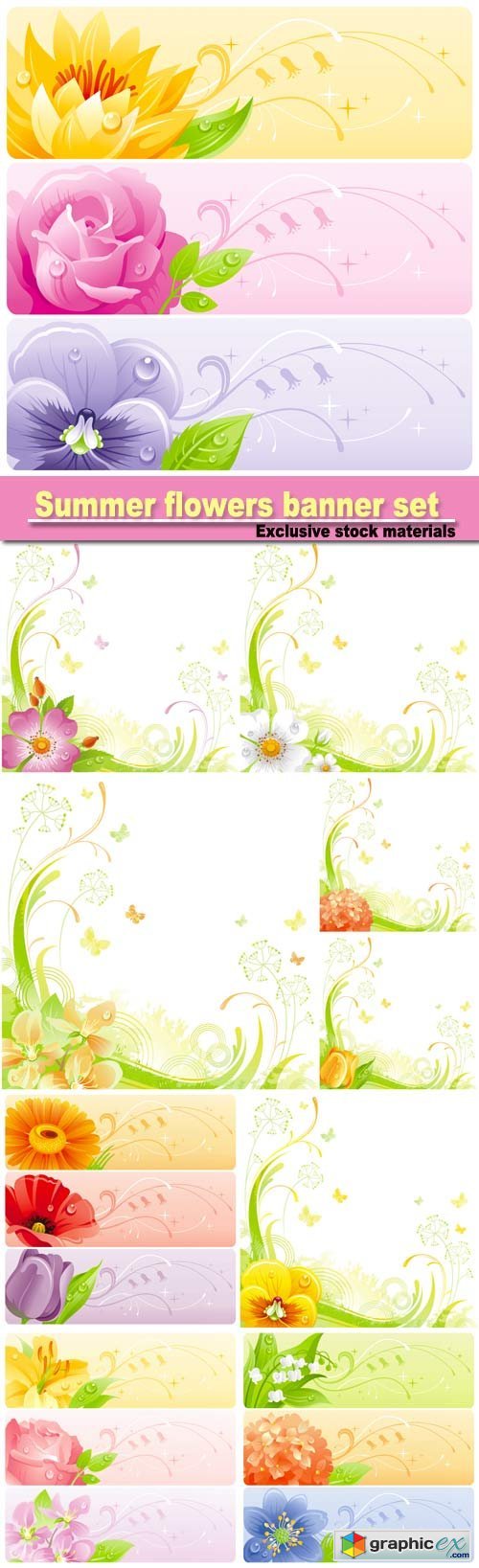 Summer flowers banner set with natural background