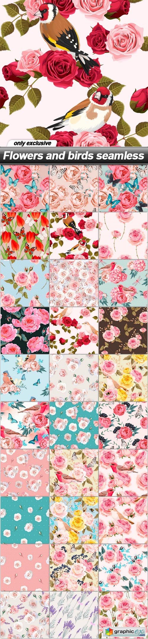Flowers and birds seamless - 30 EPS