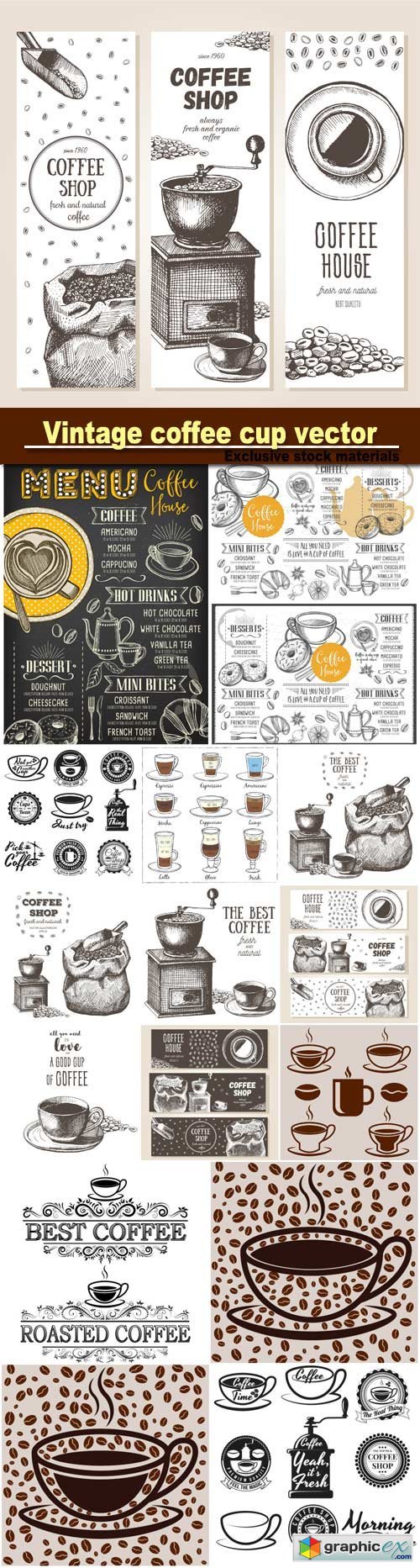 Vintage coffee cup vector, coffee restaurant cafe menu, template design