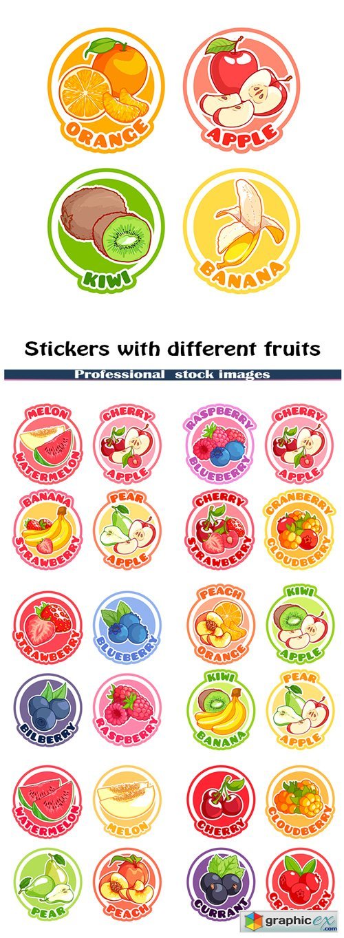 Stickers with different fruits