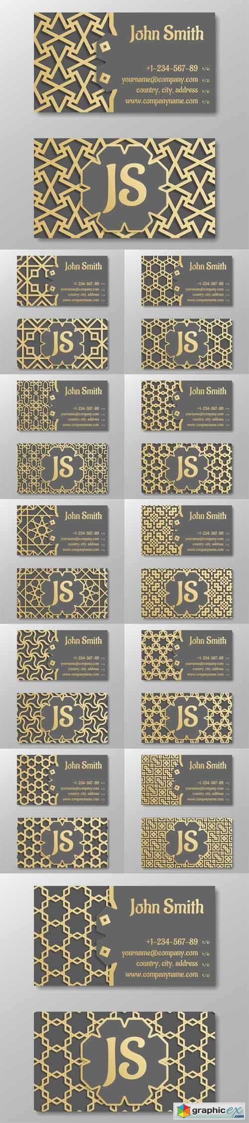 Business Card Template. Gold Arabic Pattern
