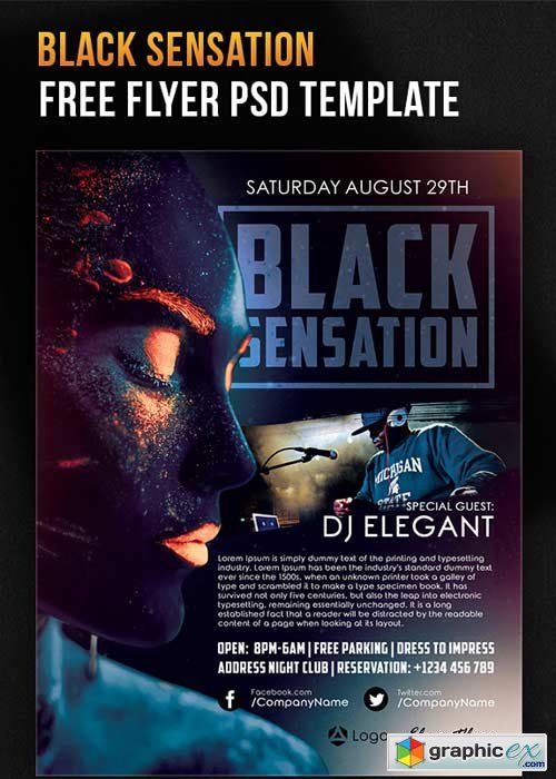 Black Sensation Flyer PSD Template + Facebook Cover